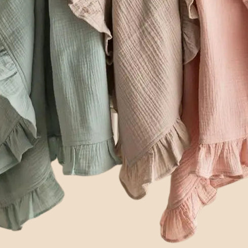 Couvertures pour bébé en gaze de coton avec volant, ultra douce et respirante, idéale pour toutes les saisons.