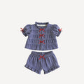 Ensemble Blouse et Short Vichy Bleu et Blanc - Maria Jasmim