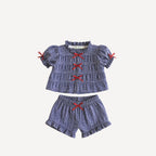 Ensemble Blouse et Short Vichy Bleu et Blanc - Maria Jasmim