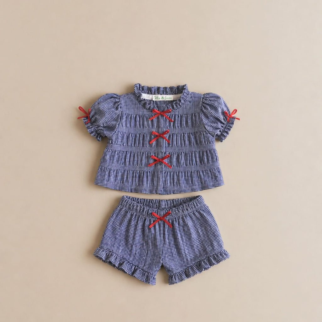 Ensemble Blouse et Short Vichy Bleu et Blanc - Maria Jasmim