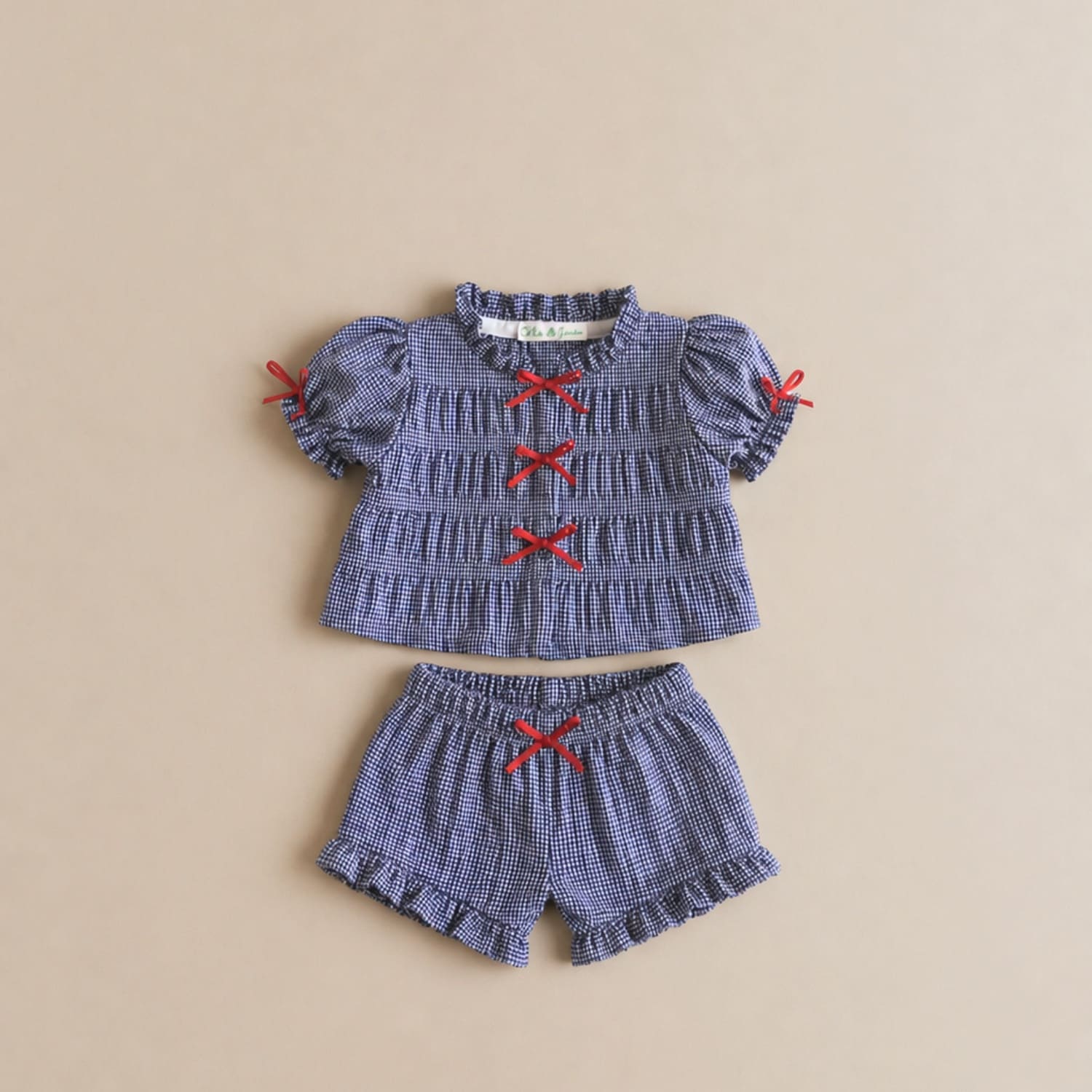 Ensemble Blouse et Short Vichy Bleu et Blanc - Maria Jasmim