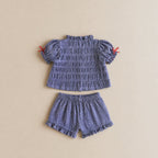 Ensemble Blouse et Short Vichy Bleu et Blanc - Maria Jasmim